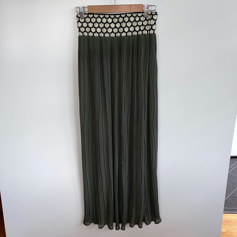 Anthropologie Pleated Sage Maxi Skirt‎ Dark Green by Dear Creatures Size Small - Picture 9 of 13